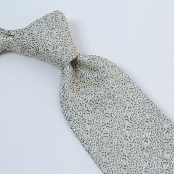 Charvet Place Vendome Silk Tie Cream w/ Silver Geometric Made in France Luxury